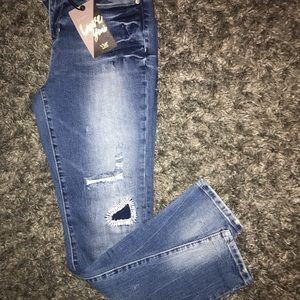 YMI Distressed Patched Style Skinny Jeans
